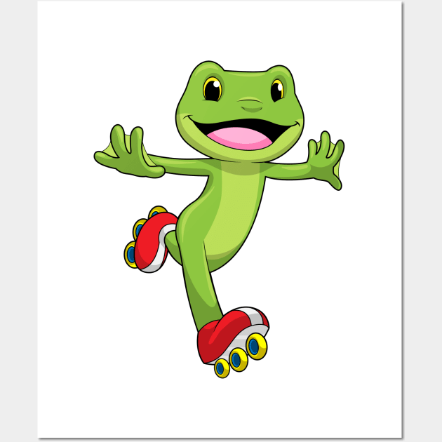 Frog as Inline skater with Roller skates Wall Art by Markus Schnabel
